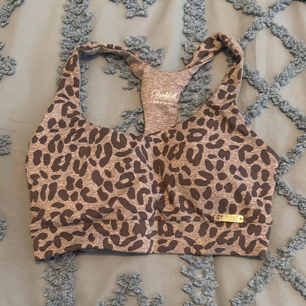 Gray Leopard Print Sports Bra
